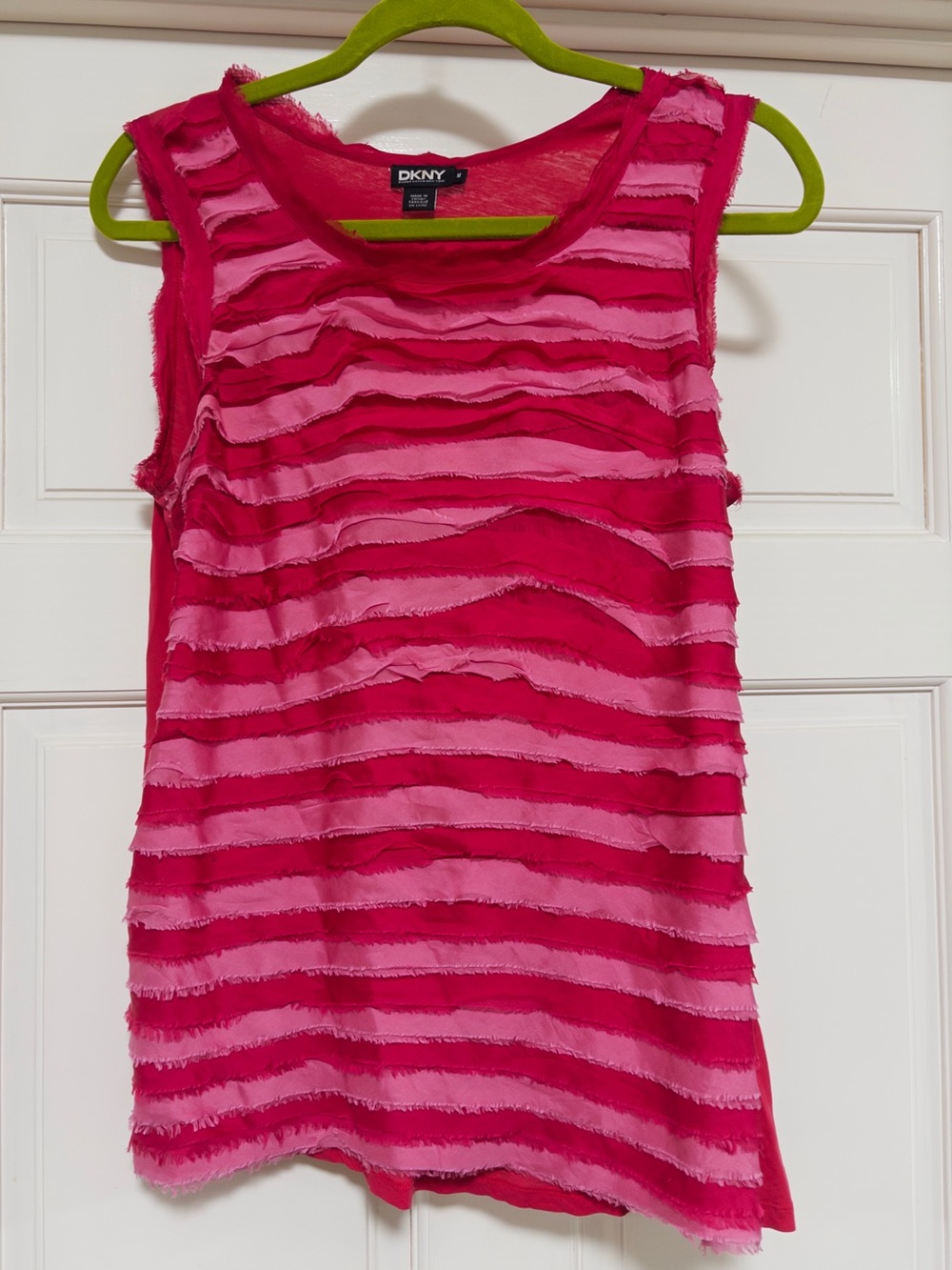 Vintage y2k DKNY Pink Stripe Fringe Ruffle Tank Top Sz M